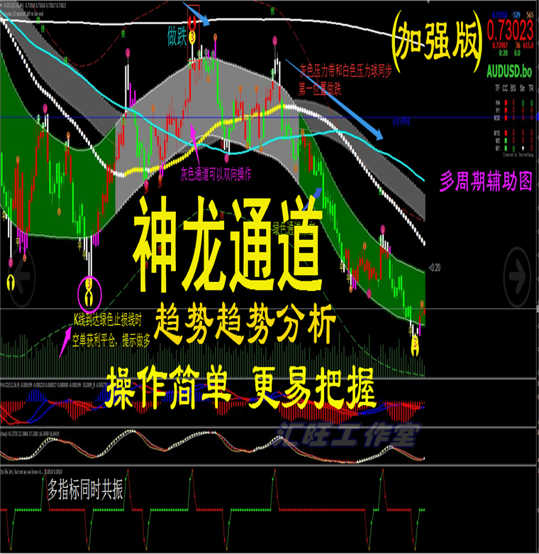 神龙通道外汇黄金白银原油恒指/标EA二元MT4交易分析系统模板喊单